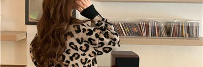 Leopard print wool loose and lazy style long sleeved sweater (1)