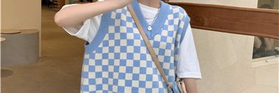 Oversized knitted checkerboard vest wholesale (2)