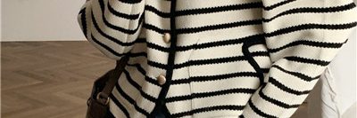 Vintage striped silhouette knitted cardigan sweater (2)