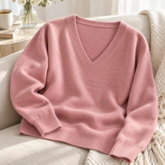 Pink V neck sweater for women private label and wholesale sourcing